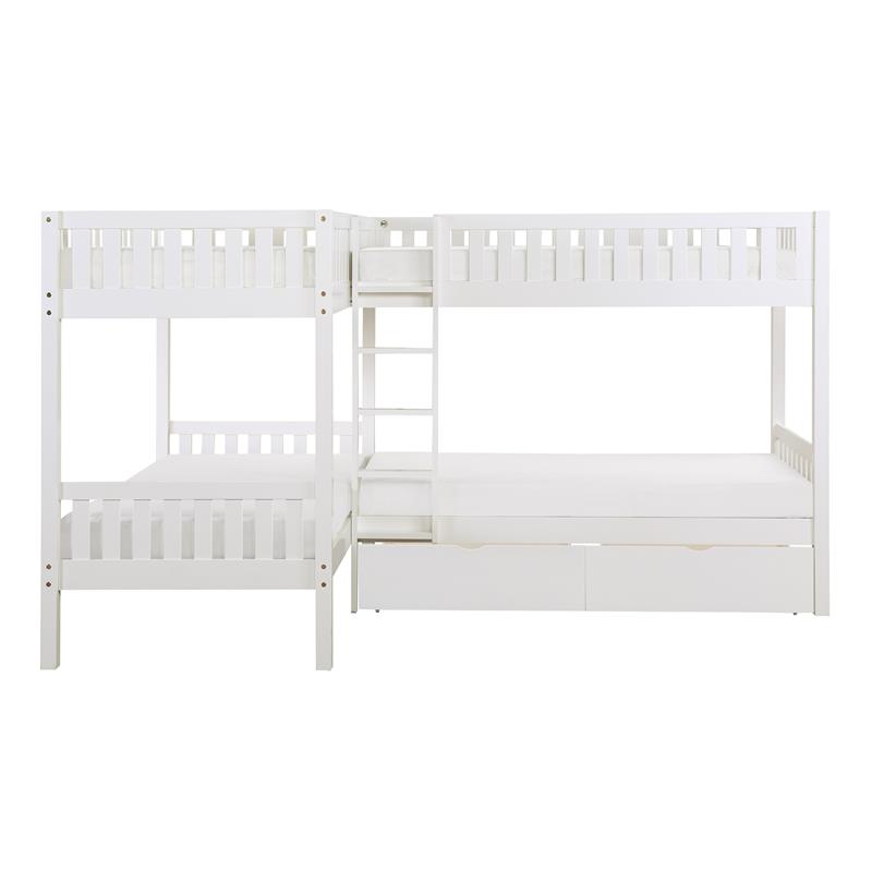 Lexicon Galen Transitional Wood Corner Bunk Bed with Storage Boxes in White