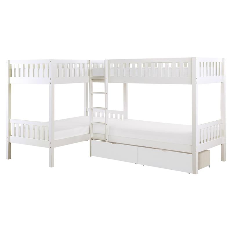 Lexicon Galen Transitional Wood Corner Bunk Bed with Storage Boxes in White