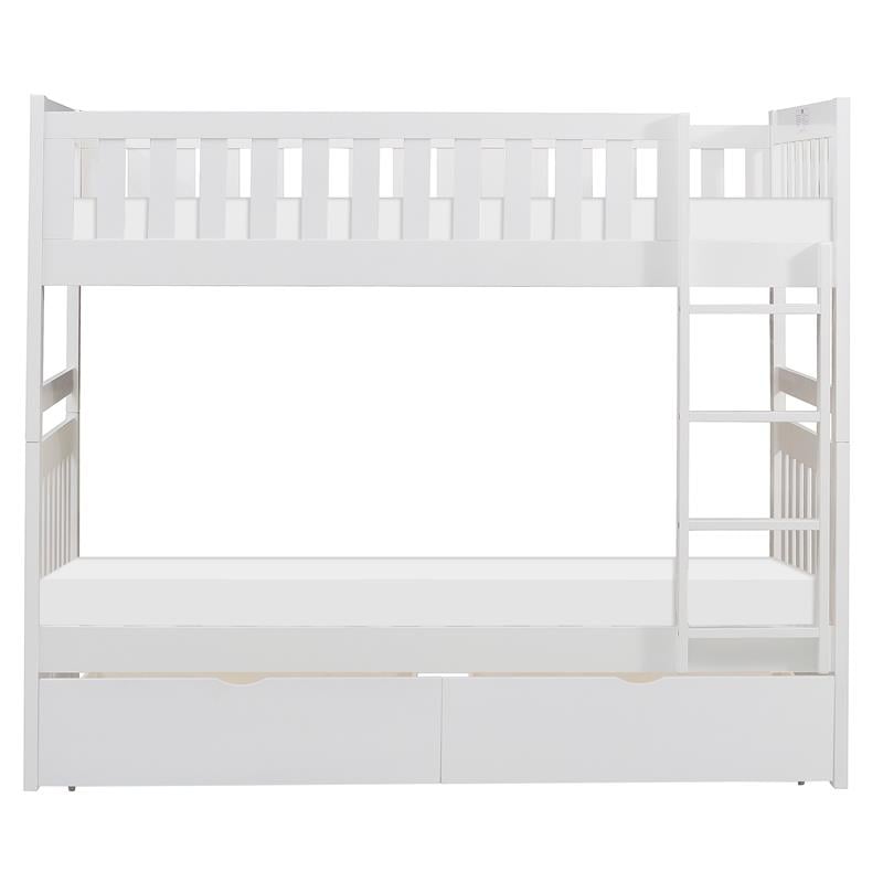 Lexicon Galen 2-Storage Boxes Transitional Wood Twin over Twin Bunk Bed in White