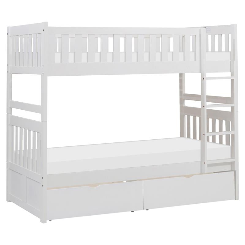 Lexicon Galen 2-Storage Boxes Transitional Wood Twin over Twin Bunk Bed in White
