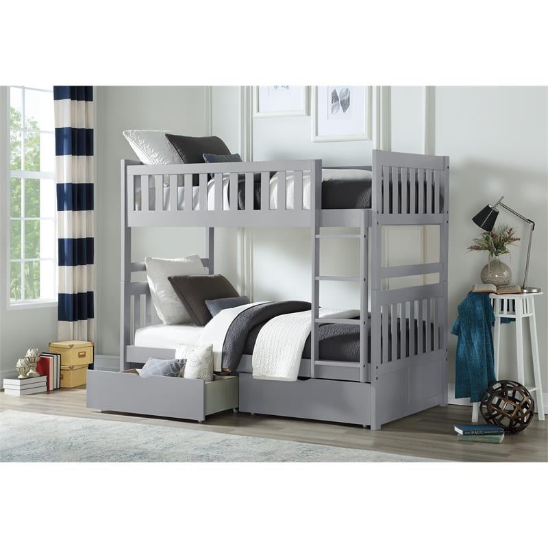 Lexicon Orion Transitional Wood Twin over Twin Bunk Bed with Storage Box in Gray