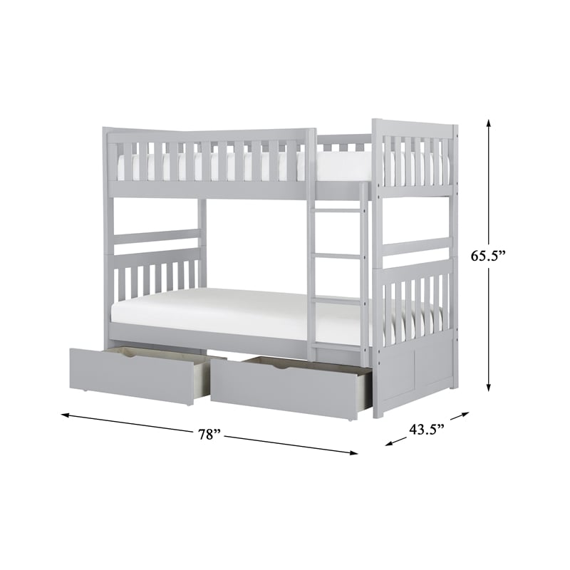 Lexicon Orion Transitional Wood Twin over Twin Bunk Bed with Storage Box in Gray