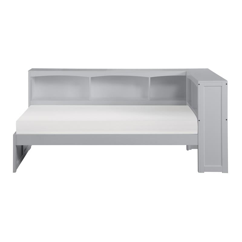 Lexicon Orion 5-Shelf Transitional Wood Twin Bookcase Corner Bed in Gray