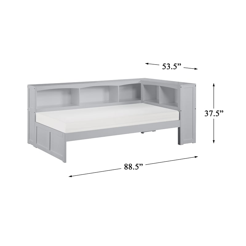 Lexicon Orion 5-Shelf Transitional Wood Twin Bookcase Corner Bed in Gray