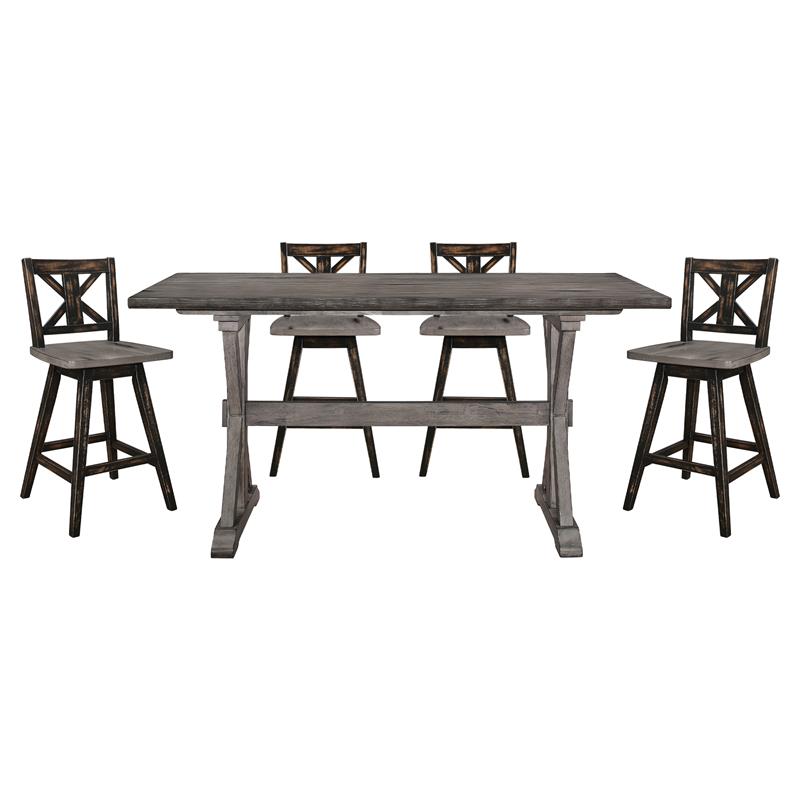 Lexicon Amsonia 5-Piece Wood Counter Height Dining Set in Distressed Gray/Black