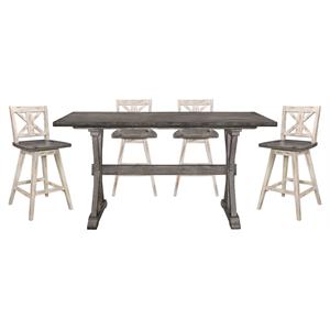 Lexicon Amsonia 5-Piece Wood Counter Height Dining Set in Distressed Gray/White