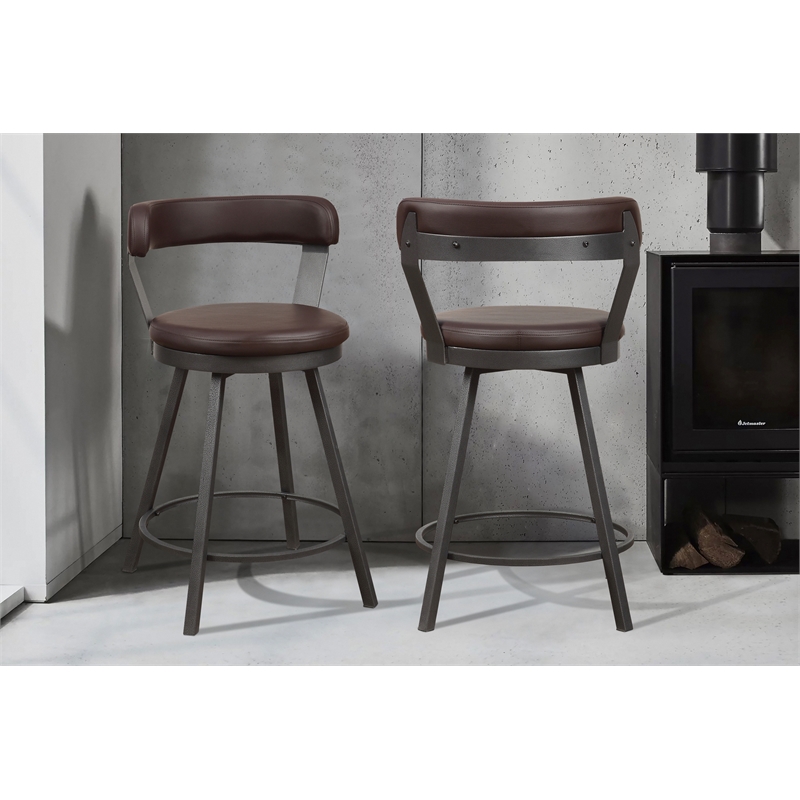 Lexicon Appert Metal Swivel Counter Height Chair in Brown (Set of 2)