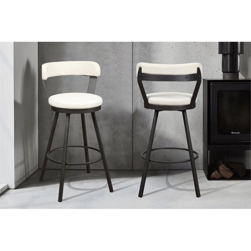 Lexicon Appert Metal Swivel Pub Height Chair in Mottled Silver/White (Set of 2)