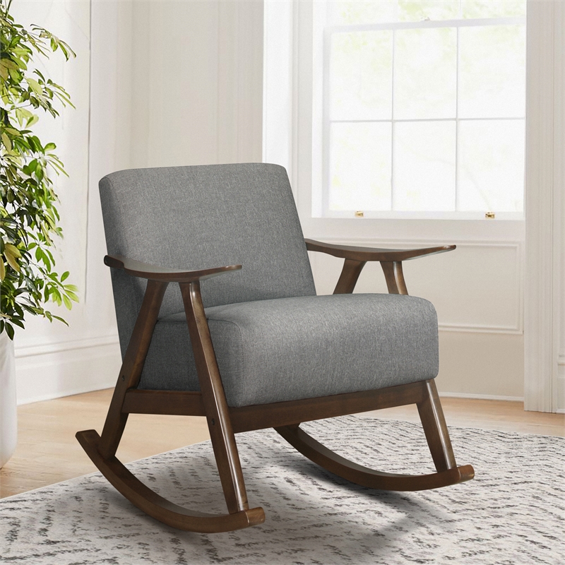 Lexicon Waithe Mid-Century Textured Fabric Rocking Chair in Dark Walnut/Gray
