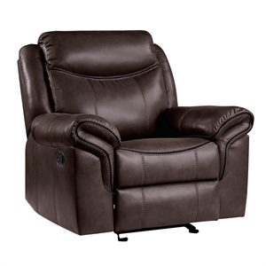 Lexicon Aram 42&quot Transitional Faux Leather Glider Reclining Chair in Dark Brown