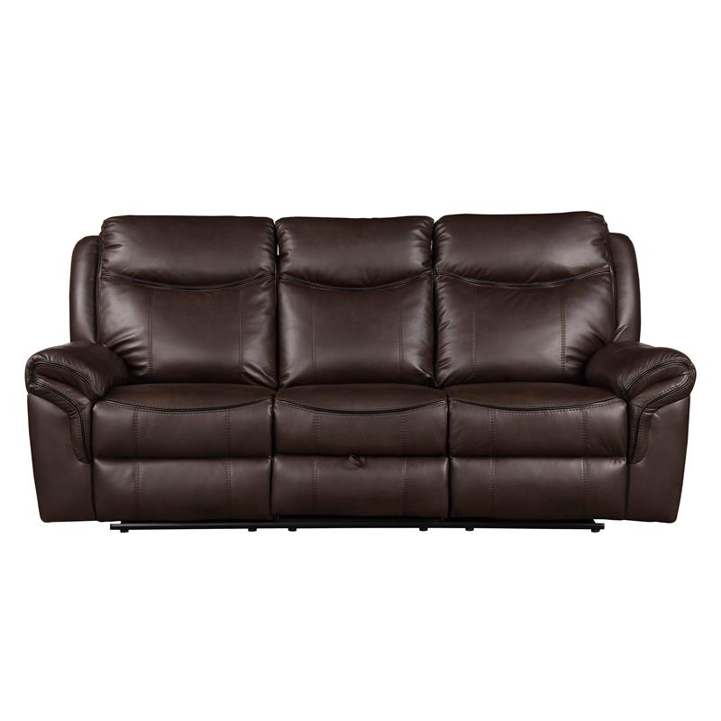 Lexicon Aram Transitional Faux Leather Double Reclining Sofa in Dark Brown