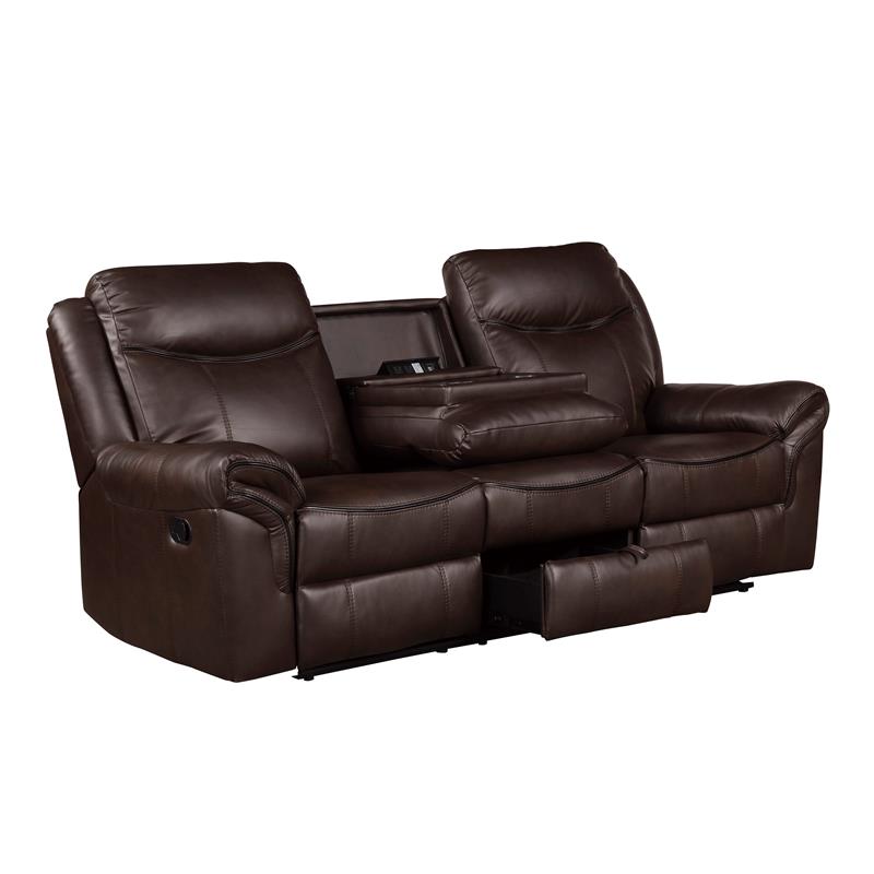 Lexicon Aram Transitional Faux Leather Double Reclining Sofa in Dark Brown