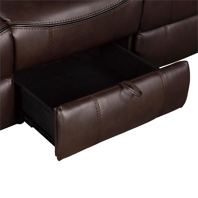 Lexicon Aram Transitional Faux Leather Double Reclining Sofa in Dark Brown