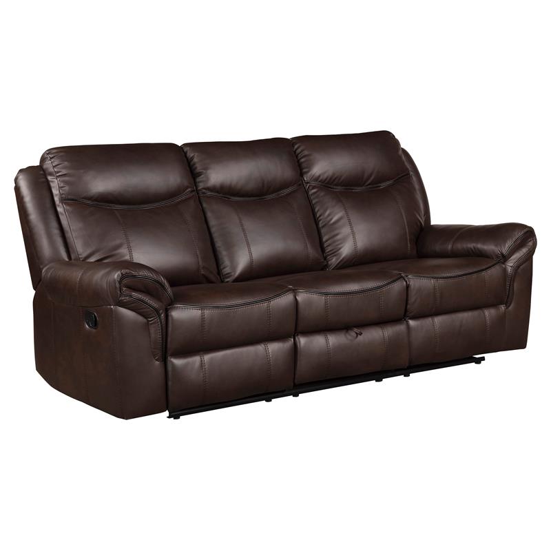 Lexicon Aram Transitional Faux Leather Double Reclining Sofa in Dark Brown