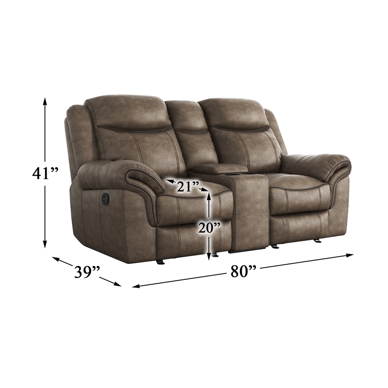Lexicon Aram Transitional Microfiber Double Glider Reclining Love Seat in Brown