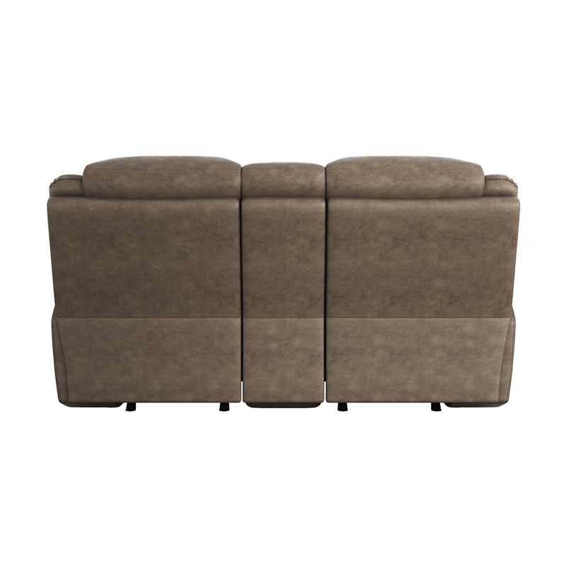 Lexicon Aram Transitional Microfiber Double Glider Reclining Love Seat in Brown
