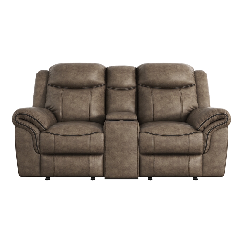 Lexicon Aram Transitional Microfiber Double Glider Reclining Love Seat in Brown