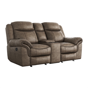 Lexicon Aram Transitional Microfiber Double Glider Reclining Love Seat in Brown
