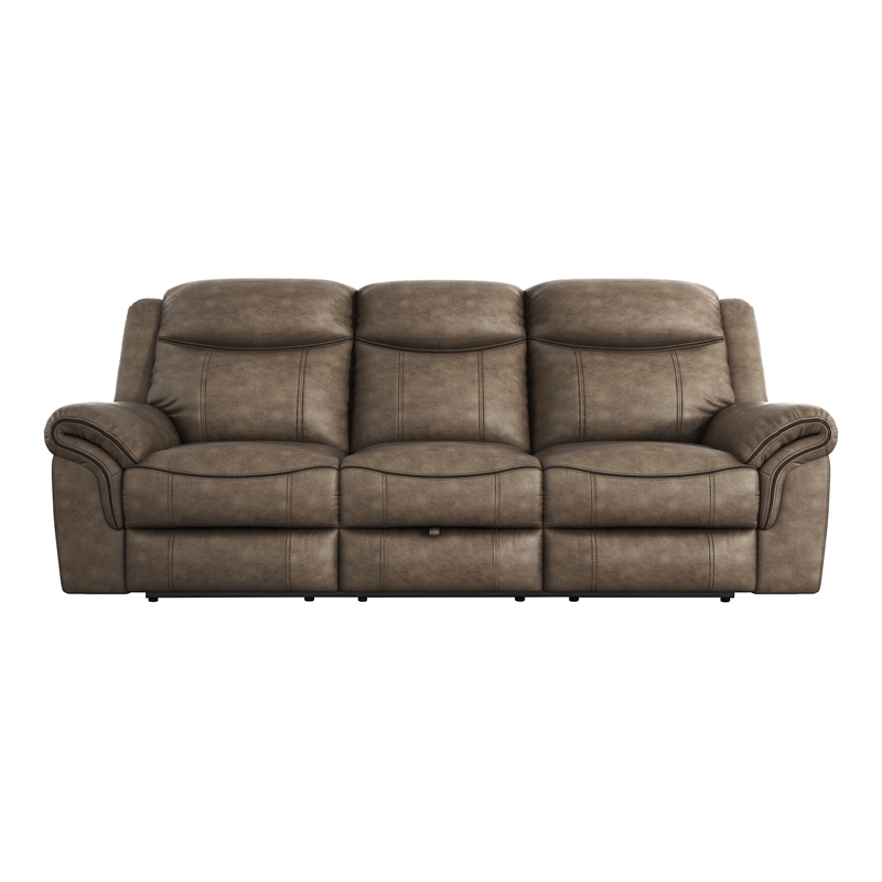 Lexicon Aram Microfiber Double Reclining Sofa with Cup Holders in Brown
