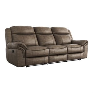 Lexicon Aram Microfiber Double Reclining Sofa with Cup Holders in Brown