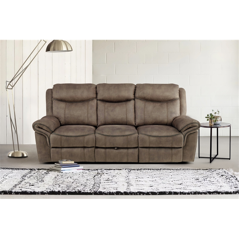 Lexicon Aram Microfiber Double Reclining Sofa with Cup Holders in Brown