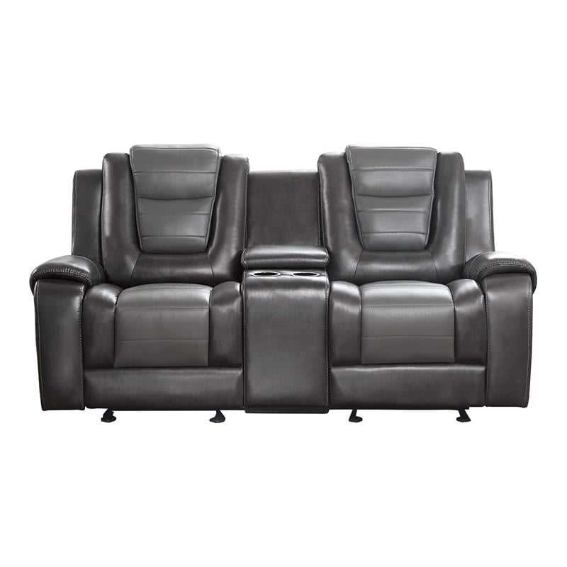 Lexicon Briscoe Faux Leather Double Glider Reclining Loveseat in Gray