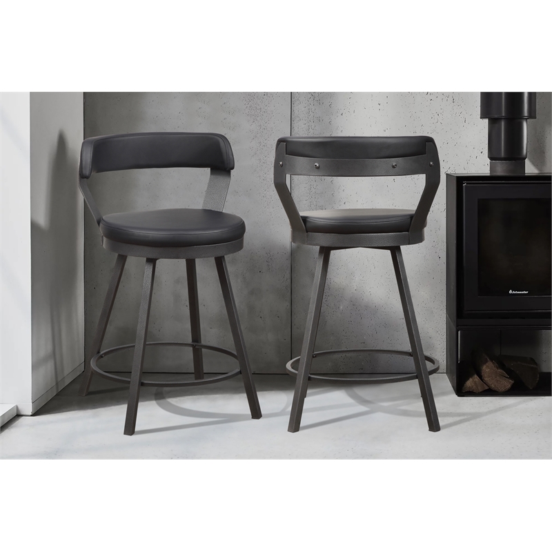 Lexicon Appert Metal Swivel Counter Height Stool in Silver/Black (Set of 2)