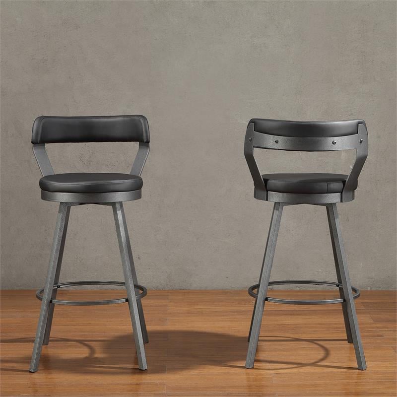 Lexicon Appert Metal Swivel Pub Height Chair in Silver/Black (Set of 2)