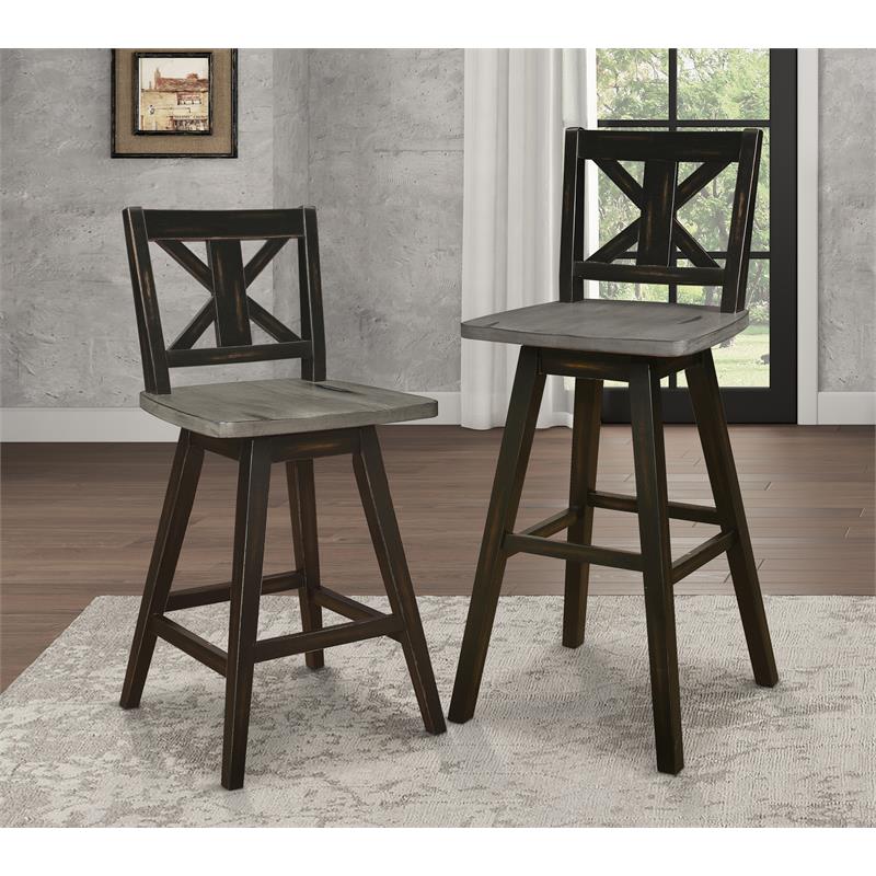 Lexicon Amsonia Cross Back Bar Height Dining Swivel Chair in Black (Set of 2)