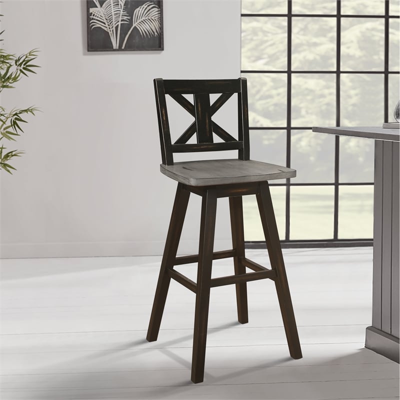 Lexicon Amsonia Cross Back Bar Height Dining Swivel Chair in Black (Set of 2)