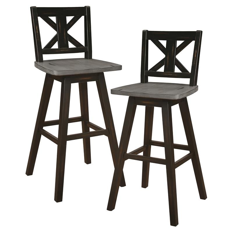 Lexicon Amsonia Cross Back Bar Height Dining Swivel Chair in Black (Set of 2)