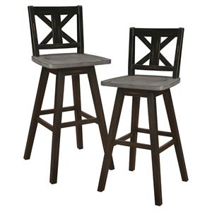 Lexicon Amsonia Cross Back Bar Height Dining Swivel Chair in Black (Set of 2)