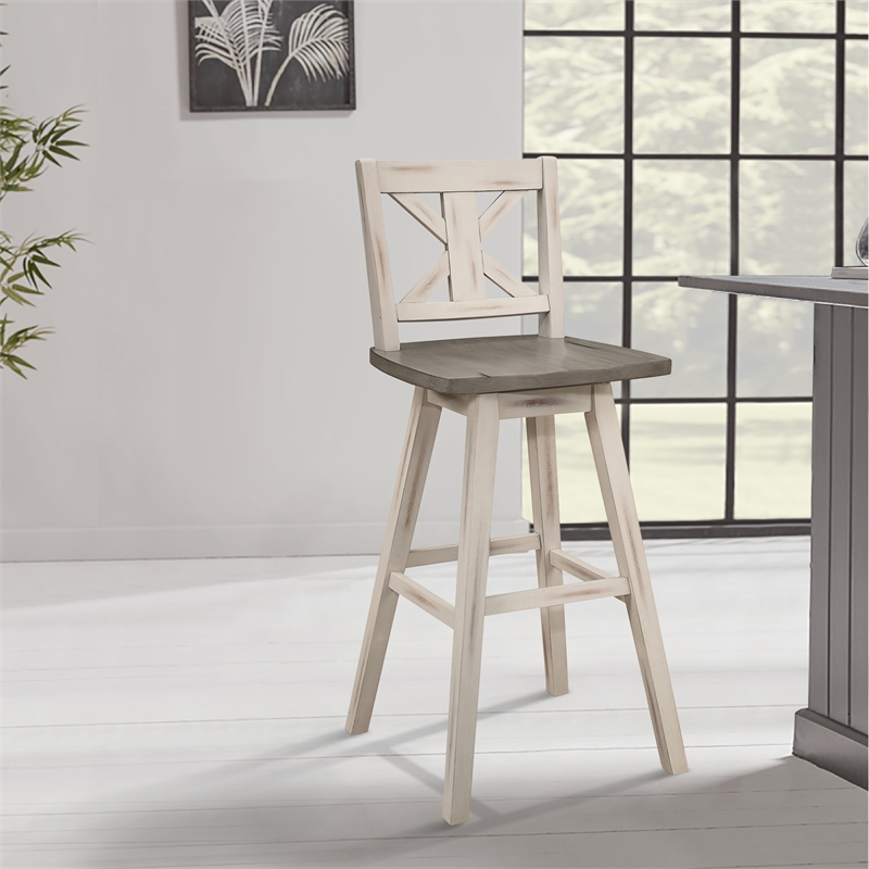 Lexicon Amsonia Cross Back Bar Height Dining Swivel Chair in White (Set of 2)