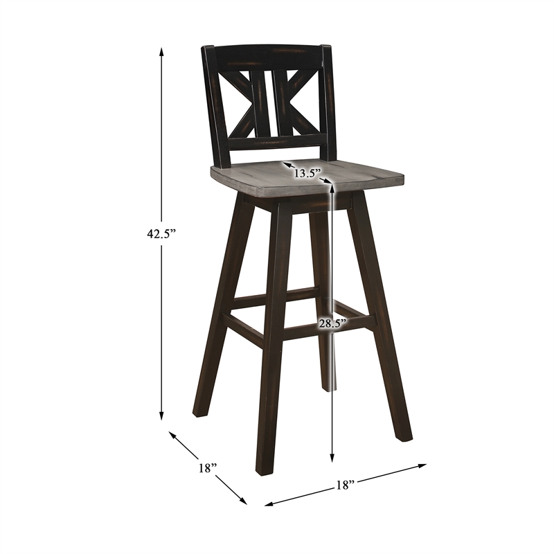 Lexicon Amsonia K-back Bar Height Dining Swivel Chair in Black (Set of 2)