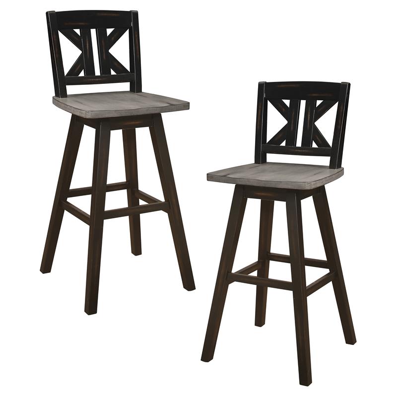 Lexicon Amsonia K-back Bar Height Dining Swivel Chair in Black (Set of 2)