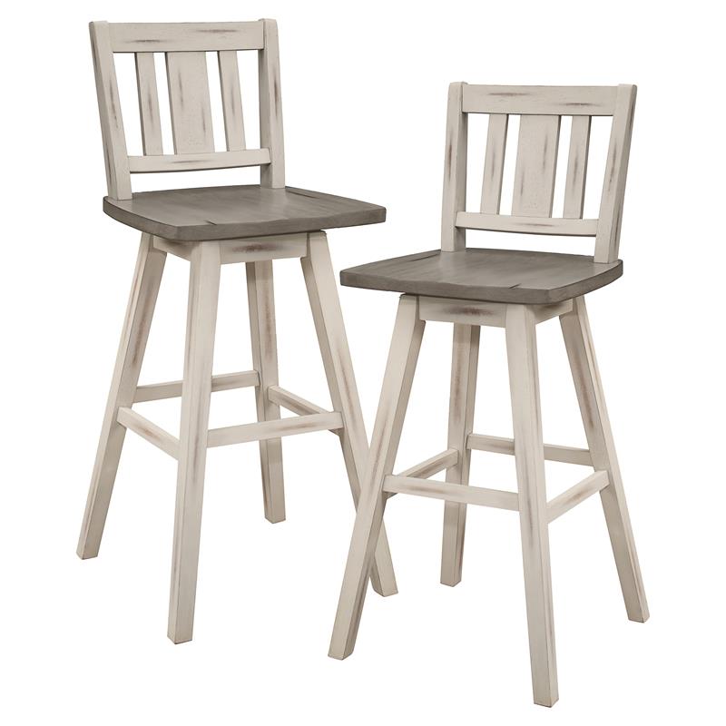 Lexicon Amsonia Slat Back Bar Height Dining Swivel Chair in White (Set of 2)