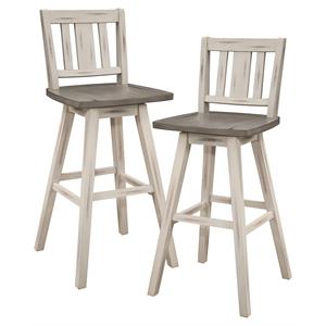 Lexicon Amsonia Slat Back Bar Height Dining Swivel Chair in White (Set of 2)