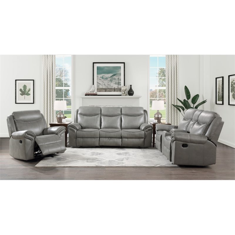 Lexicon Aram Faux Leather Double Glider Reclining Loveseat in Gray