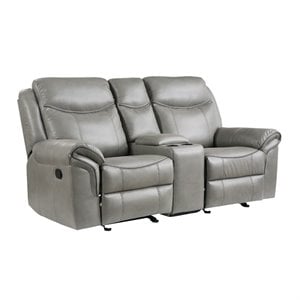 Lexicon Aram Faux Leather Double Glider Reclining Loveseat in Gray