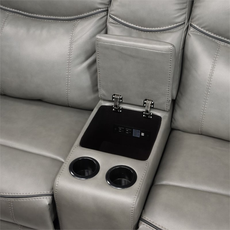 Lexicon Aram Faux Leather Double Glider Reclining Loveseat in Gray