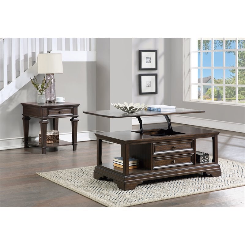 Lexicon Tobias Traditional Wooden Lift Top Coffee Table in Espresso