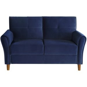 Lexicon Dunleith Tufted Velvet Upholstered Loveseat in Blue and Walnut