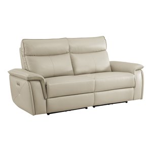 Lexicon Maroni 80&quot Contemporary Leather Double Reclining Loveseat in Beige