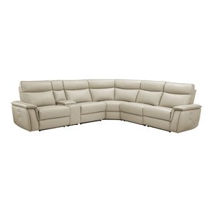 Lexicon Maroni 6-piece Contemporary Leather Modular Reclining Sectional in Beige