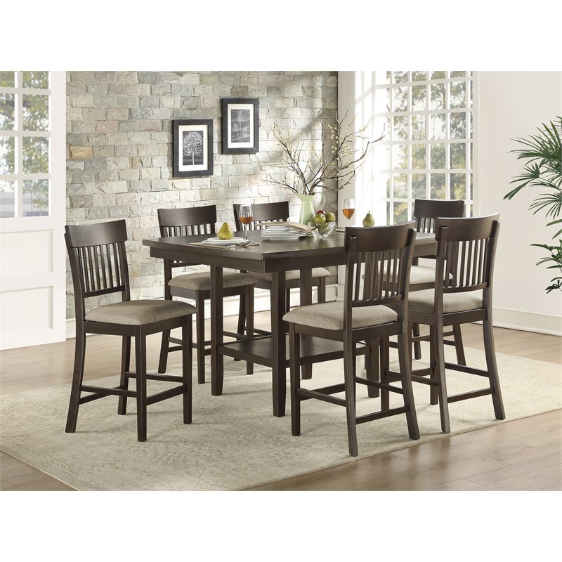 Lexicon Balin 5 Piece Counter Height Dining Set in Brown with Slat Back Chairs
