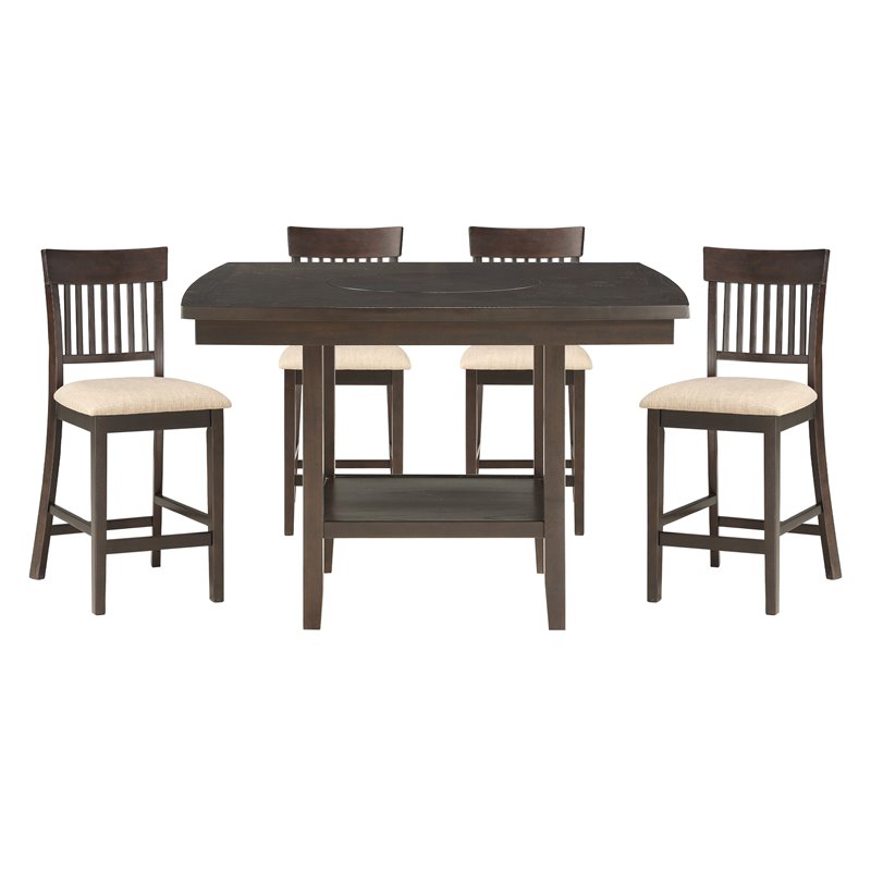 Lexicon Balin 5 Piece Counter Height Dining Set in Brown with Slat Back Chairs