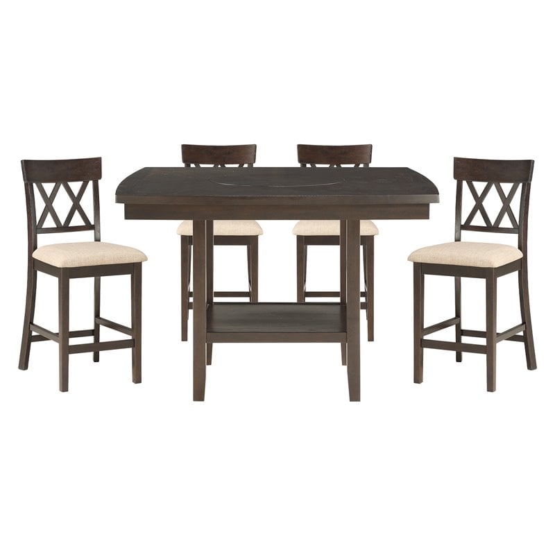 Lexicon Balin 5 Piece Counter Height Dining Set in Brown with Crossback Chairs
