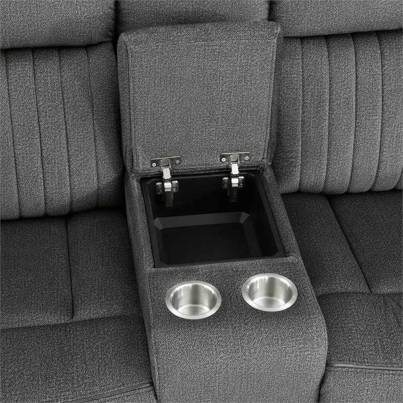 Lexicon Fabric Double Reclining Love Seat with Center Console in Charcoal