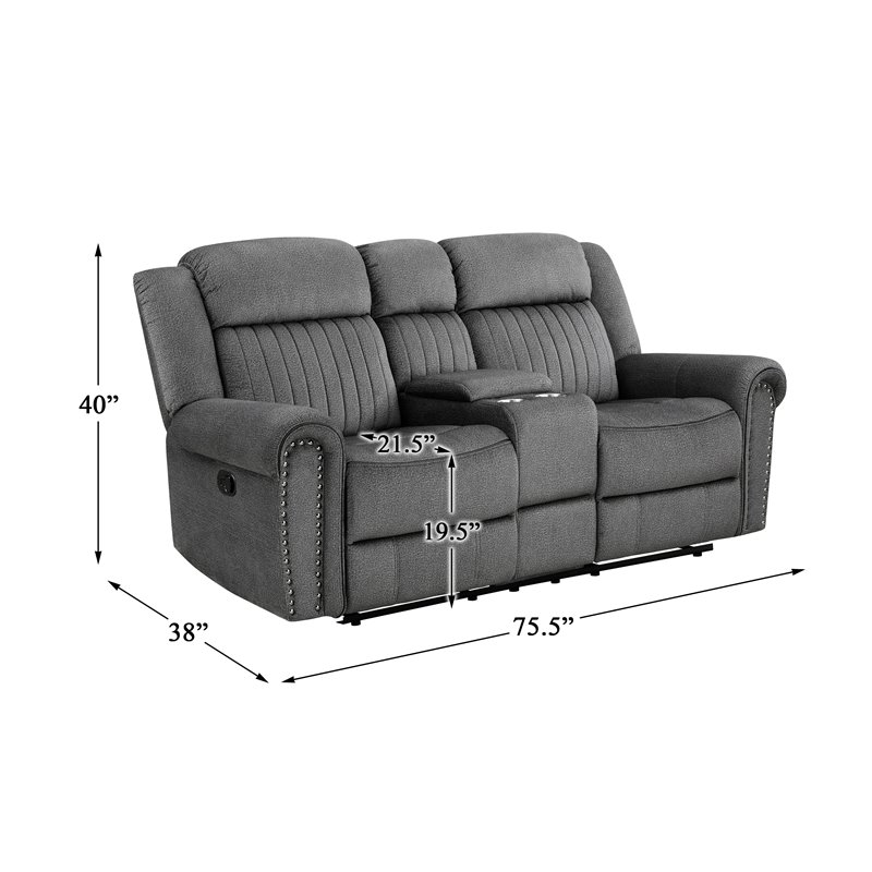 Lexicon Fabric Double Reclining Love Seat with Center Console in Charcoal