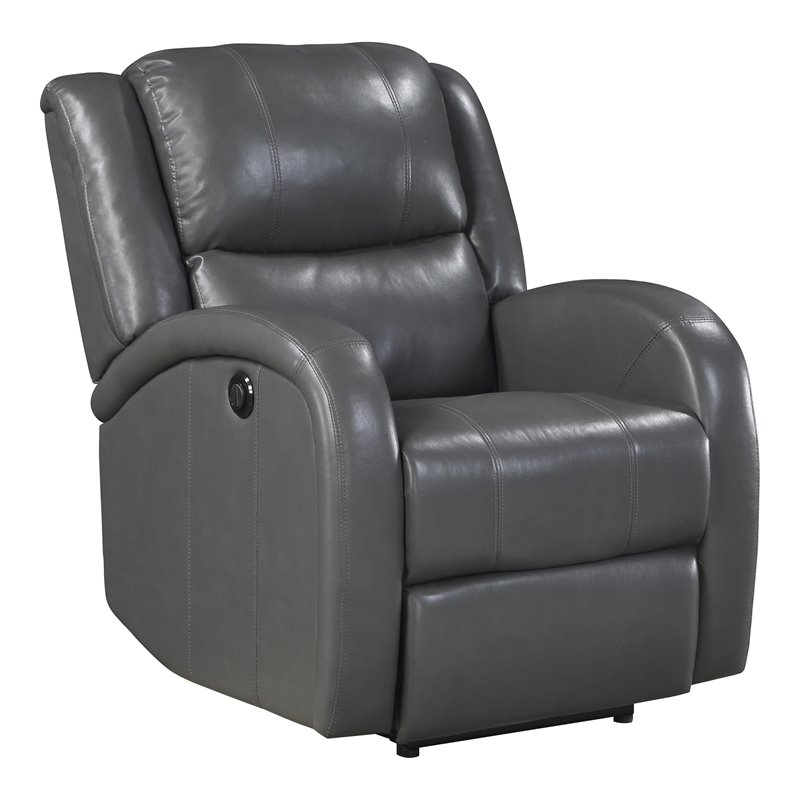 Lexicon Foxcroft Modern Wood & Faux Leather Power Reclining Chair in Gray